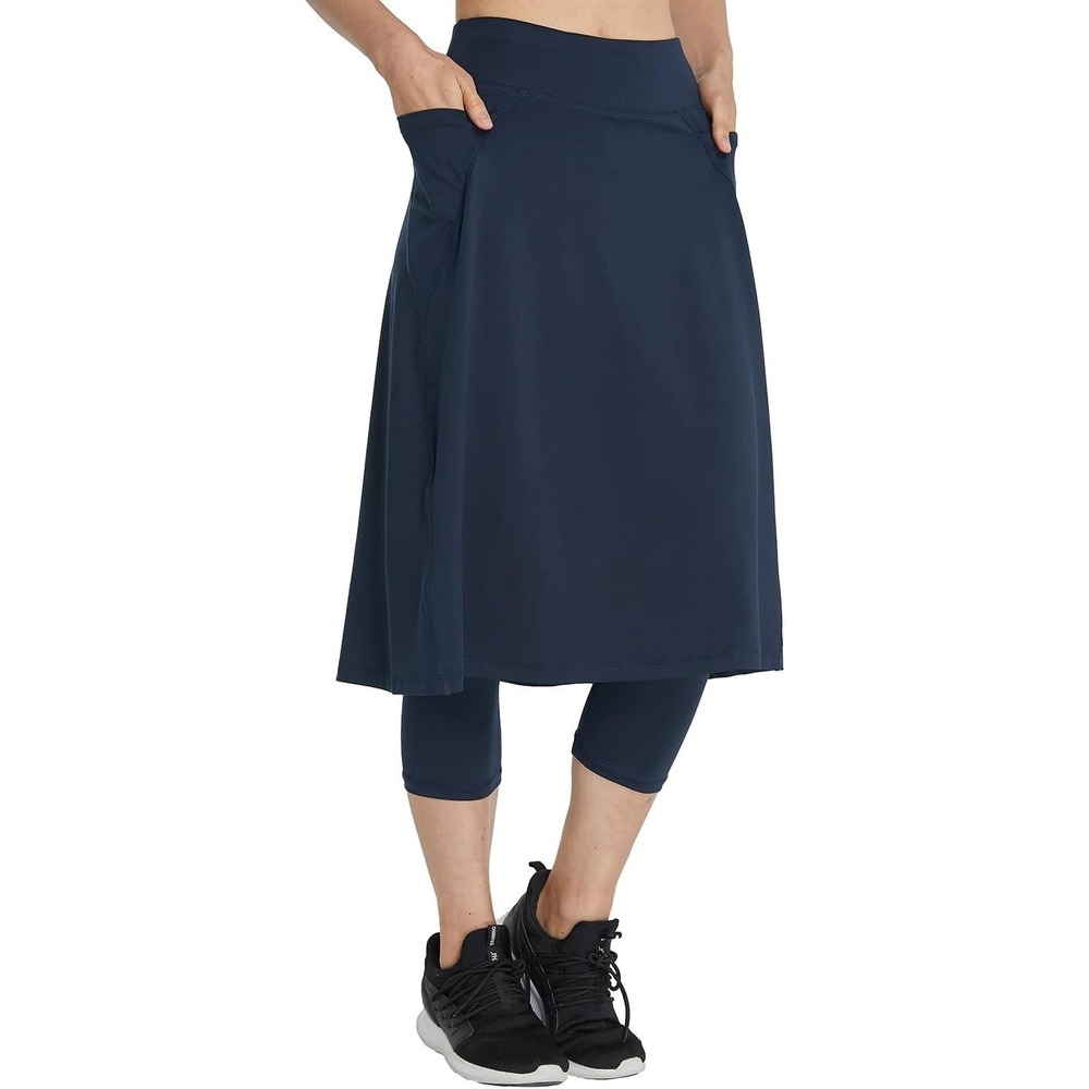 Alvon Navy Skirted Capri Leggings Pockets Golf Tennis Modest Athleisure Wear L